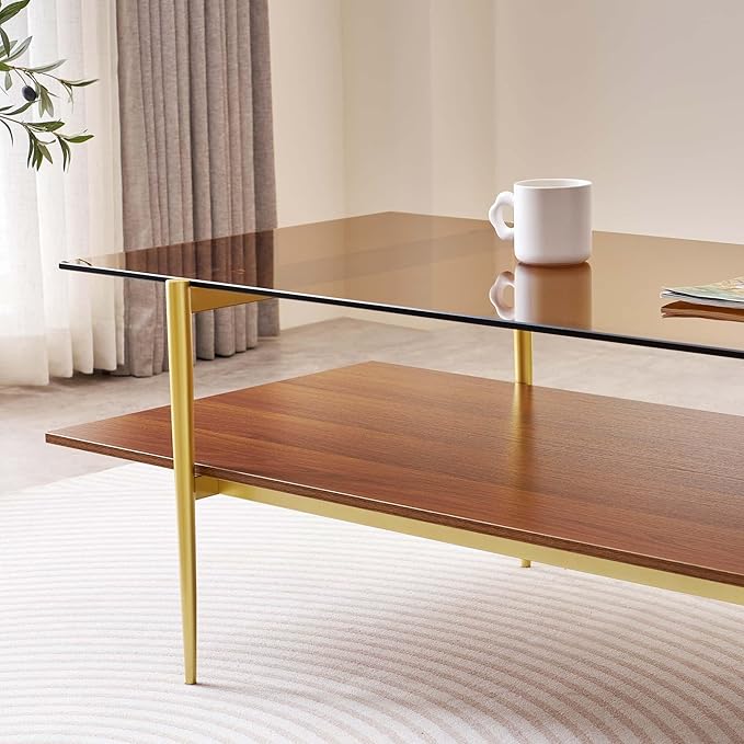 LumFurn Extra Large Rectangle Glass Coffee Table, Mid-Century Modern Design