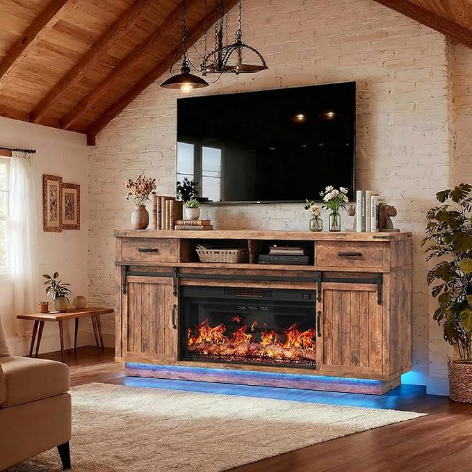 Jocoevol Fireplace TV Stand for TVs up to 65", Electric Fireplace