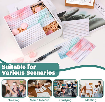 600 Pack Colored Index Cards 3x5 Marble Notecards Lined FlashCards for Studying Heavy Note Cards 180 gsm Memo Cards for Office Home School Supplies