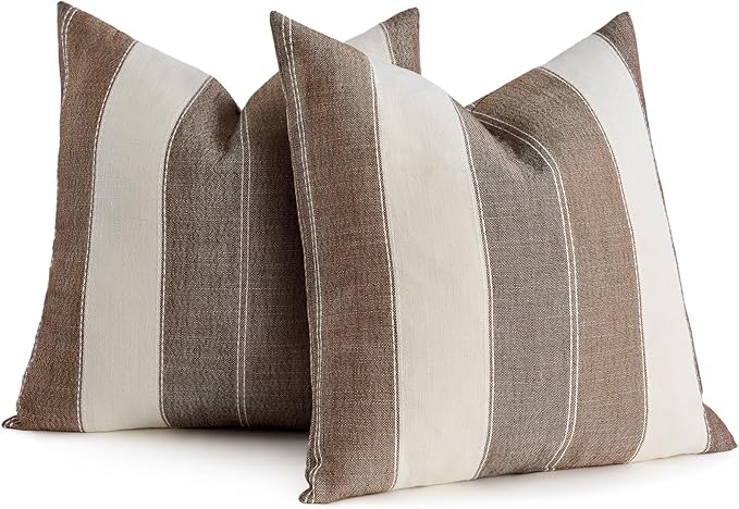 AmHoo Pack of 2 Farmhouse Stripe Check Throw Pillow Covers Set Case Cotton