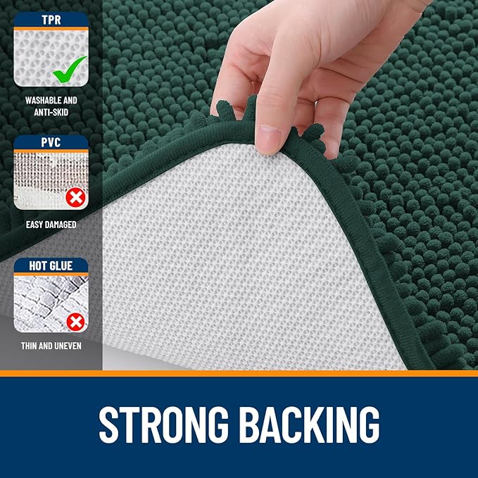 OLANLY Large Bathroom Rugs 40x24, Soft Absorbent Chenille Bath Rugs, Rubber Backing Quick Dry, Machine Washable Bath Mats for Bathroom Floor, Tub and Shower, Home Decor Accessories, Blackish Green