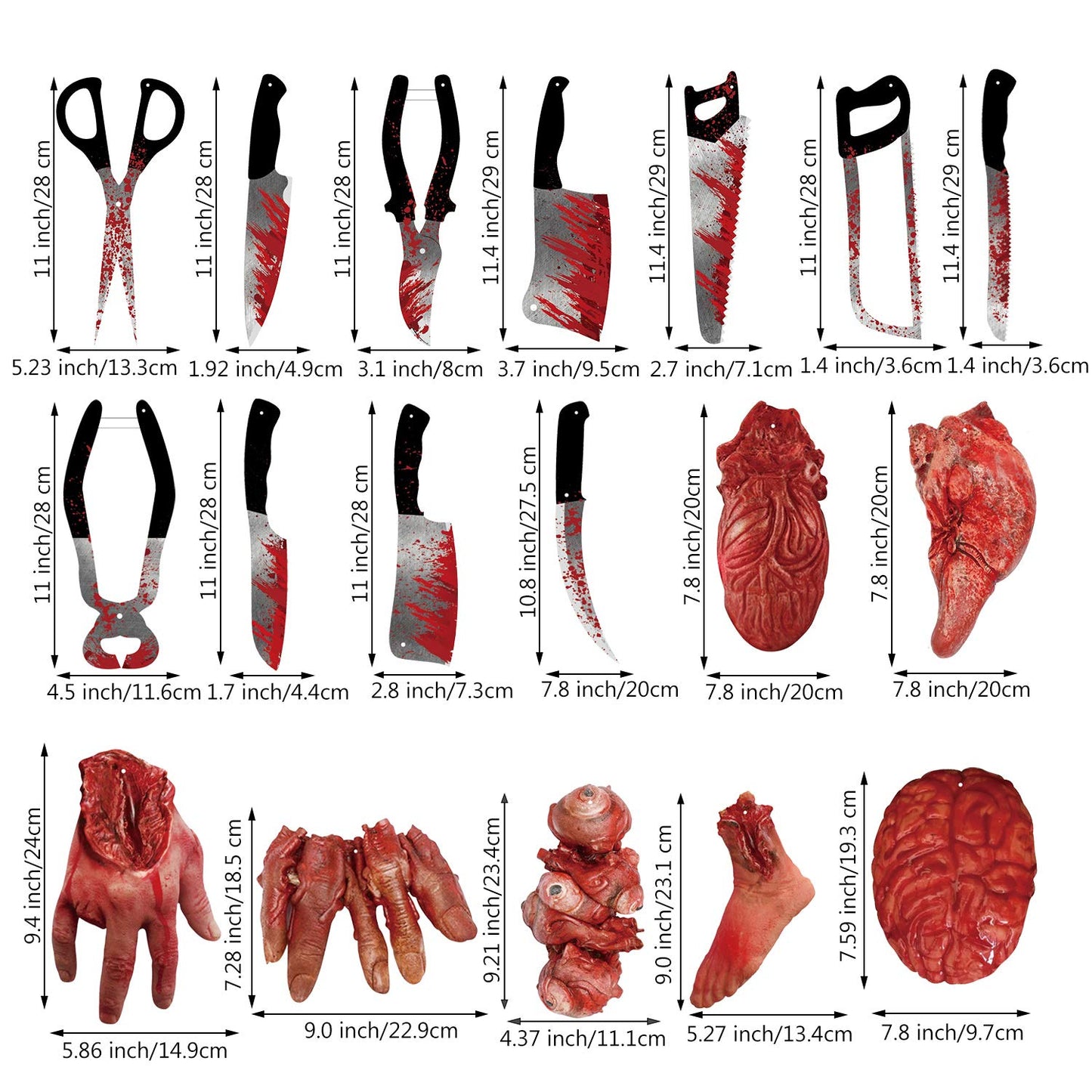 Blulu Scary Halloween Decorations Blood Weapon Hanging Swirl, Fake Scary Broken Blood Hands and Feet Broken Parts Foil Swirl for Haunted Halloween Vampire Zombie Party Supplies, 30 Count