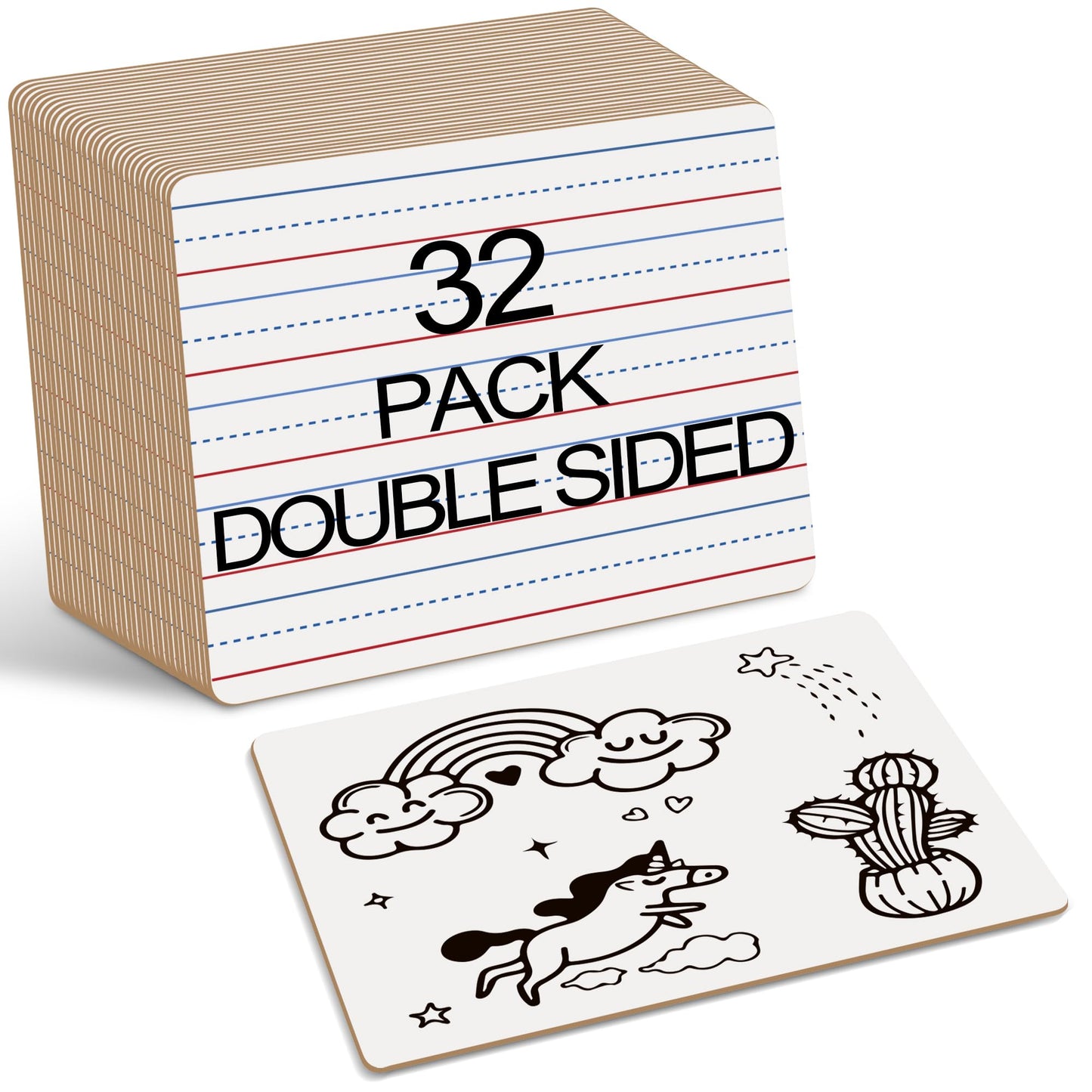Dry Erase Boards 32 Pack, Double Sided Small Whiteboards with Lines for Kids, Students, Teacher & Classroom Pack, 9"x12" Mini Individual White Boards Lined for Writing Math English Practice