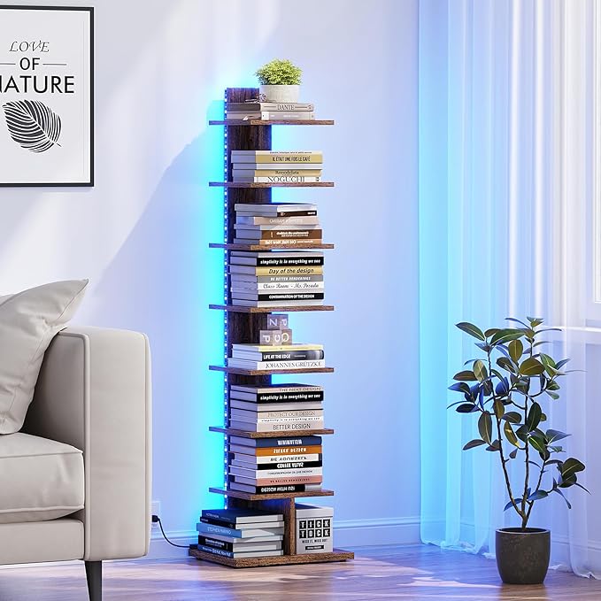 TUTOTAK Narrow Bookshelf, 8-Tier Bookcase