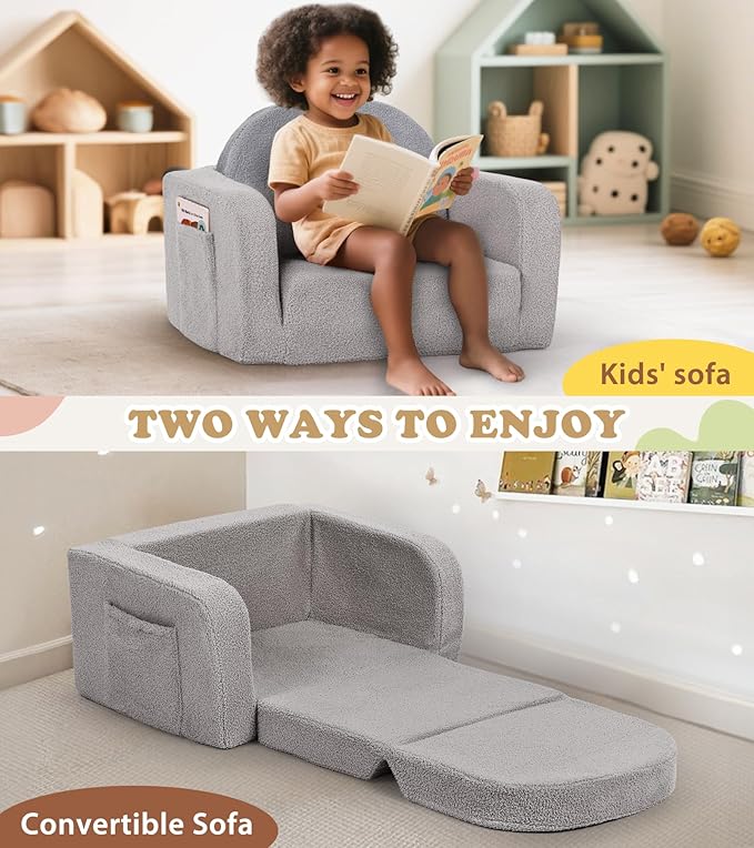 Foryoomi Kids Couch, 2-in-1 Soft Toddler Couch Fold Out