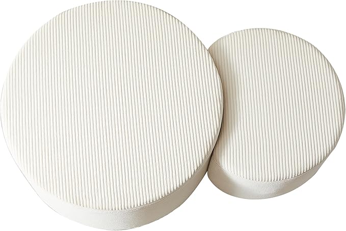 Modern Nesting Coffee Table Set of 2 in Beige, Upholstered Round Living Room