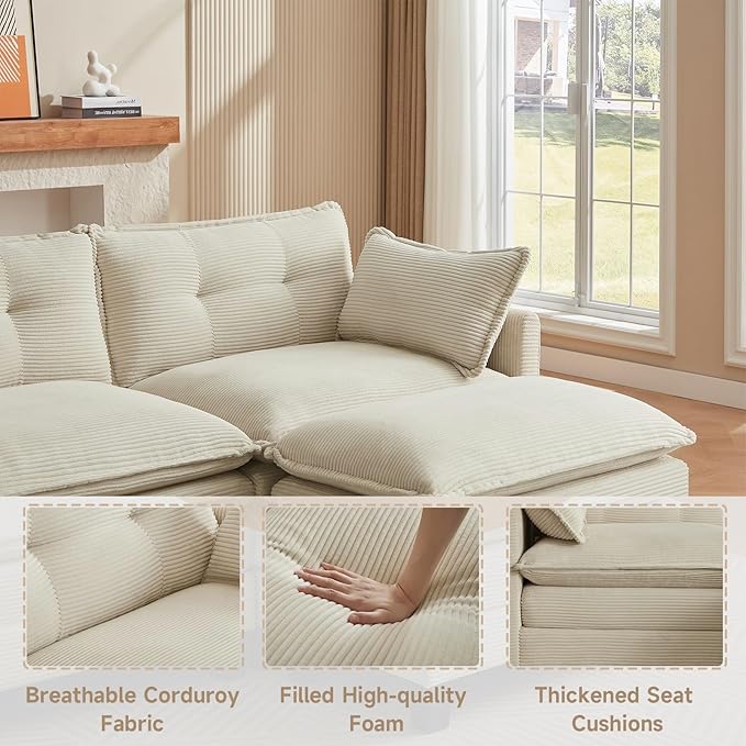 Amsleekey Modular Sectional Sofa, 111.5" U-Shaped Corduroy Comfy Sectional