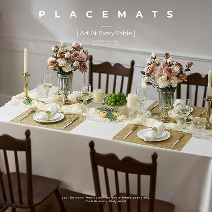 Leetaltree Gold Placemats Set of 8 - Heat Resistant Non-Slip Place mats for Dining Table, Washable Durable PVC Vinyl Woven Table Mats(Luxury Gold, 8)