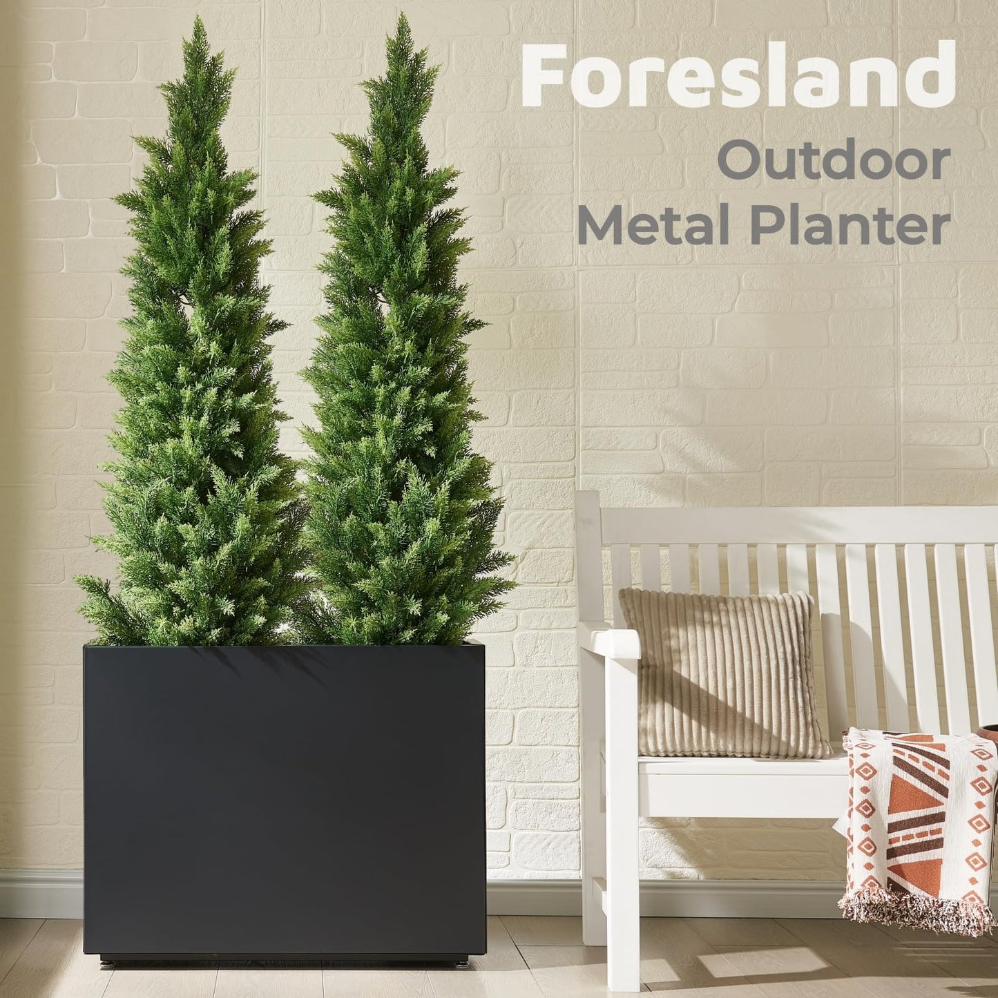Foresland 36Wx11Dx30H Tall Metal Planter Box with Removable Middle Partition and Adjustable Feet, Outdoor Elevated Planters for Patio, Yard, Deck | Easy Assembly, Drainage Holes, Black