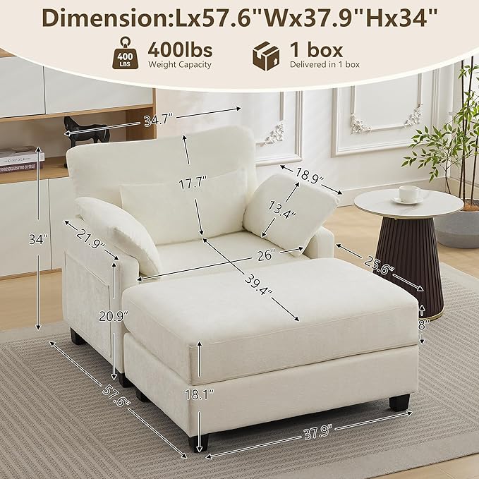 WUTUTUEE 57.5" Oversized Chaise Lounge