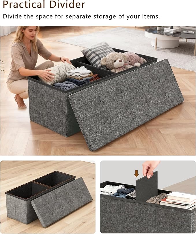 GLAXYFUR 43.3 inches Folding Storage Ottoman Bench Storage Chest Footrest