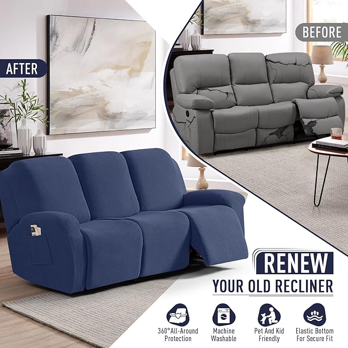 TAOCOCO Recliner Sofa Covers 8-Pieces Stretch Large Couch Covers