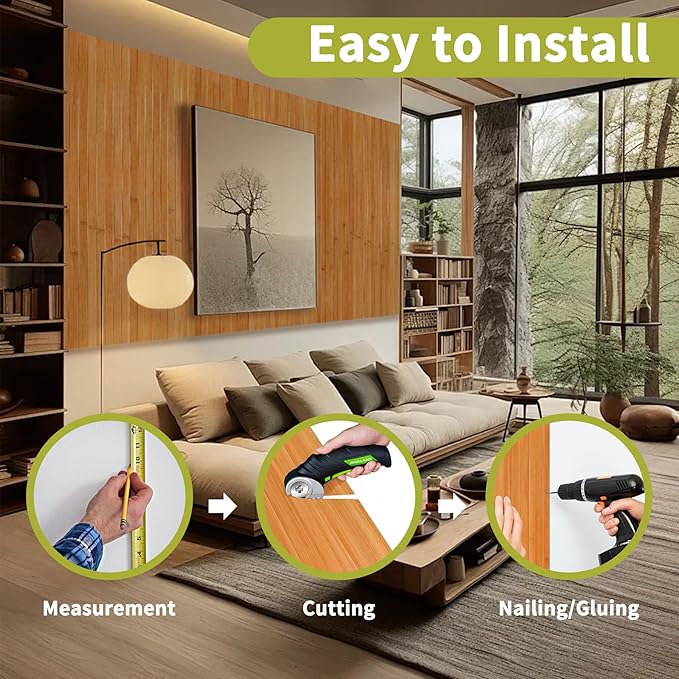 Natural Bamboo Wall Panel 48 x 94.5 Inch, Renewable Pole Wrap Bamboo