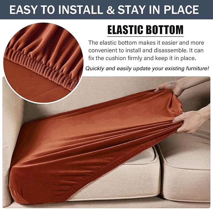 Stretch Cushion Cover, Soft Velvet Plush Cushion Slipcovers Loveseat Sofa