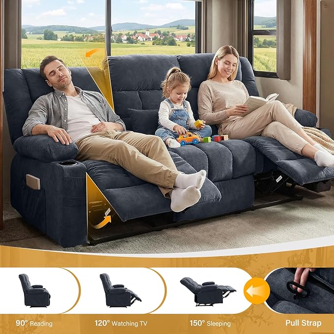 BOSMILLER Reclining Sofa with Cup Holders