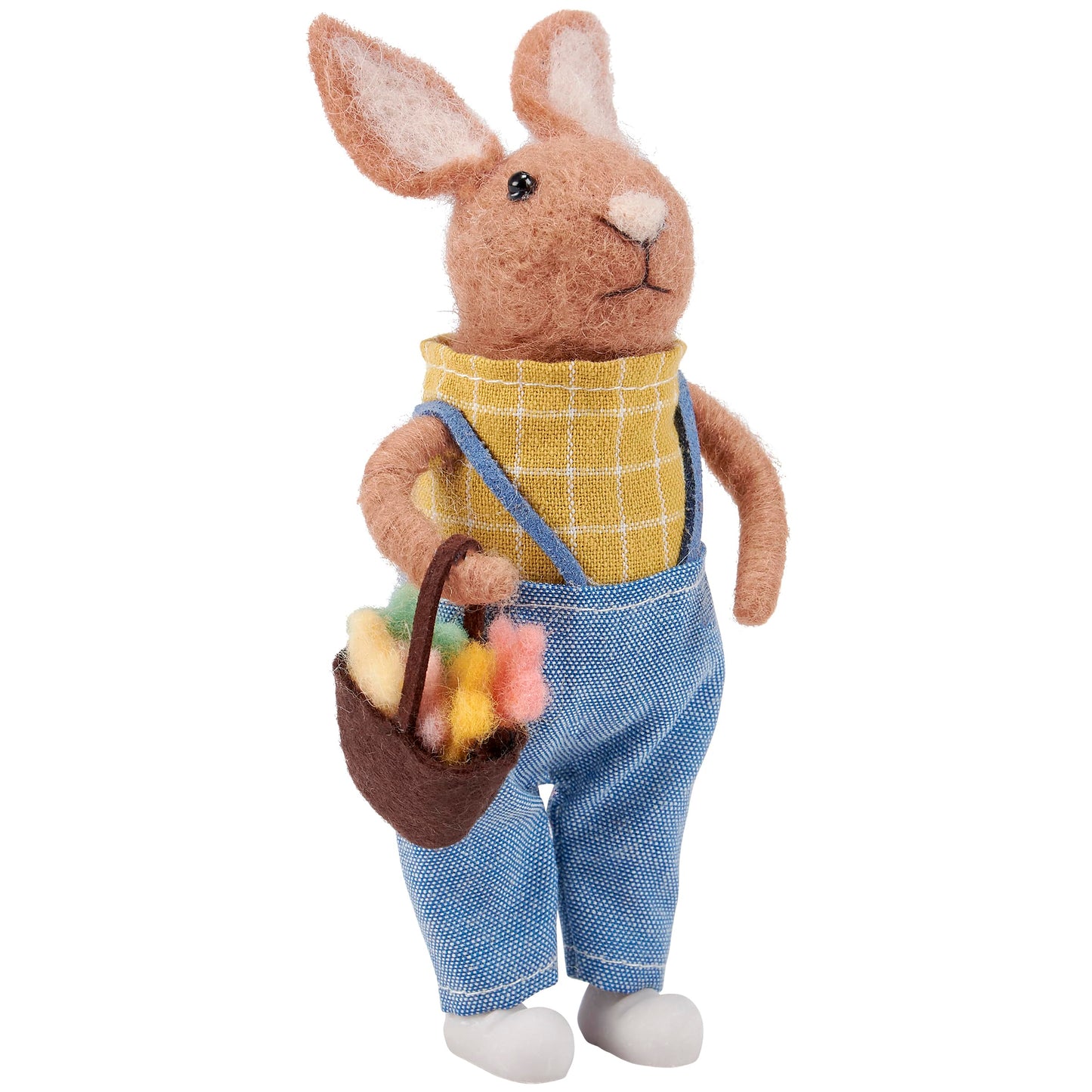 Primitives by Kathy Food Basket Bunny Collectible Felt Critter, 4.5-inch, Handmade with Vegetable Basket & Suspenders - Tiered Tray, Shelf or Tablescape Display with Our Other Spring & Easter Decor