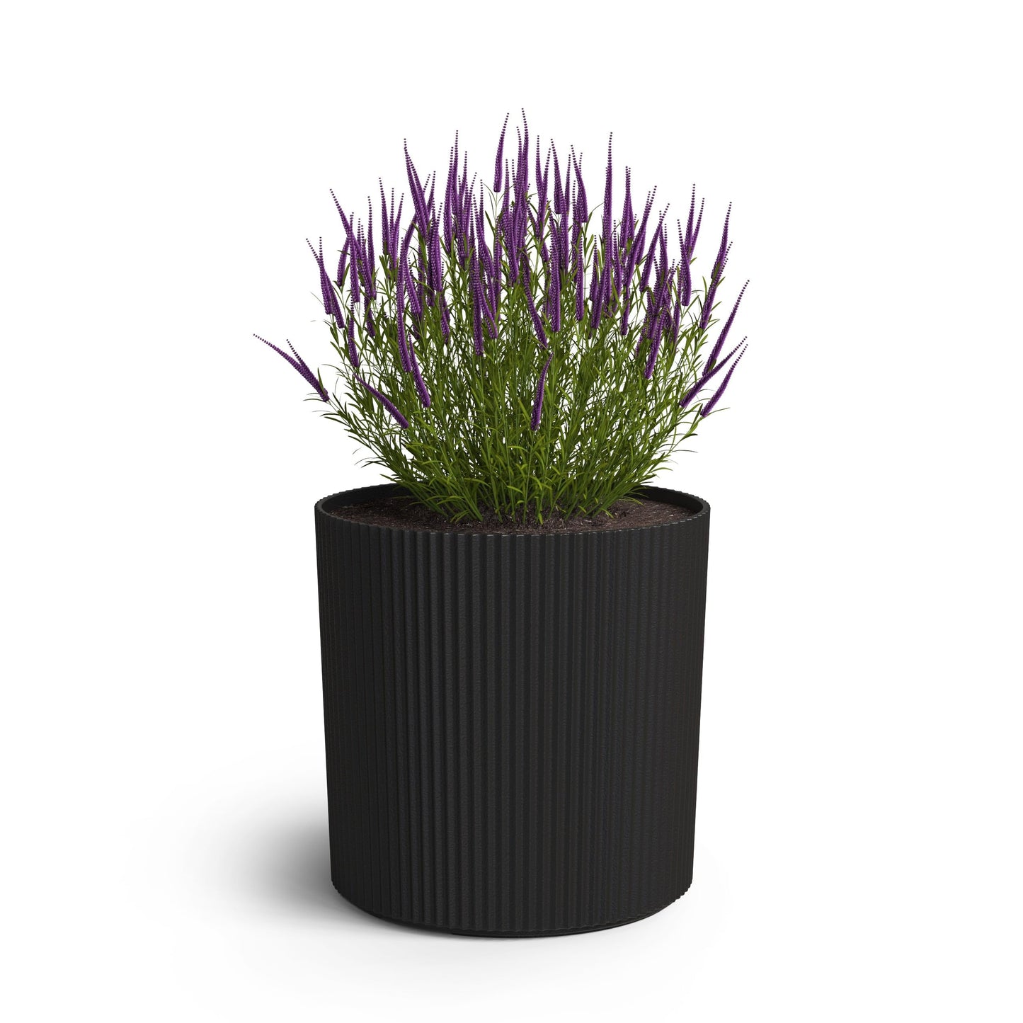 Mayne Serene 14-inch Fluted Planter, Round Planters for Outdoor Plants, Modern Lightweight Concrete Textured Plant Pots for Porch, Patio or Garden, Black