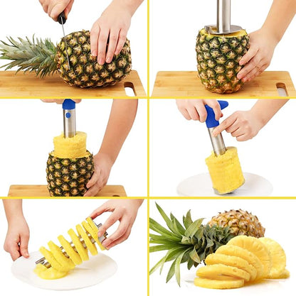 Zulay Kitchen Pineapple Corer and Slicer Tool – Stainless Steel Pineapple Cutter with Eye Remover Tool – Ergonomic Handle & Easy Core Remover – Reinforced Heavy-Duty Blade – Royal Blue