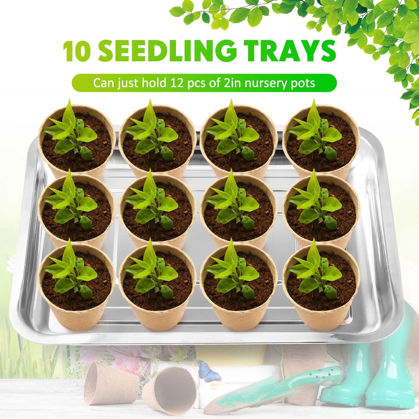 FillTouch 10 Pcs Stainless Steel Seed Starter Tray, Stainless Metal Garden Trays, Nursery Seedling Pots for Collection Transplantation & Propagation Flats, No Drain Holes(10.6 x 7.9 x 1.4 Inch)
