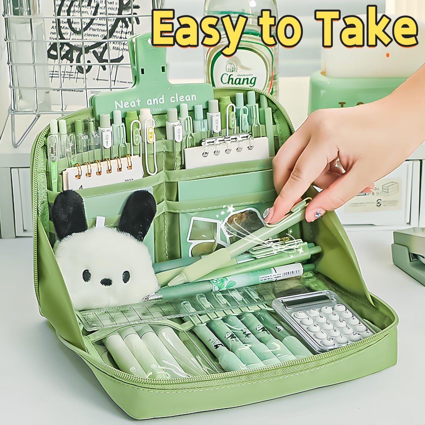 UIVXXUD Kawaii Cute Aesthetic Pencil Case - Large Capacity Canvas Pen Pouch Bag (Black)