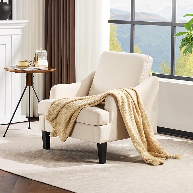 VINGLI Linen Fabric Accent Chairs Set of 2, Comfy Sofa Chair Living Room