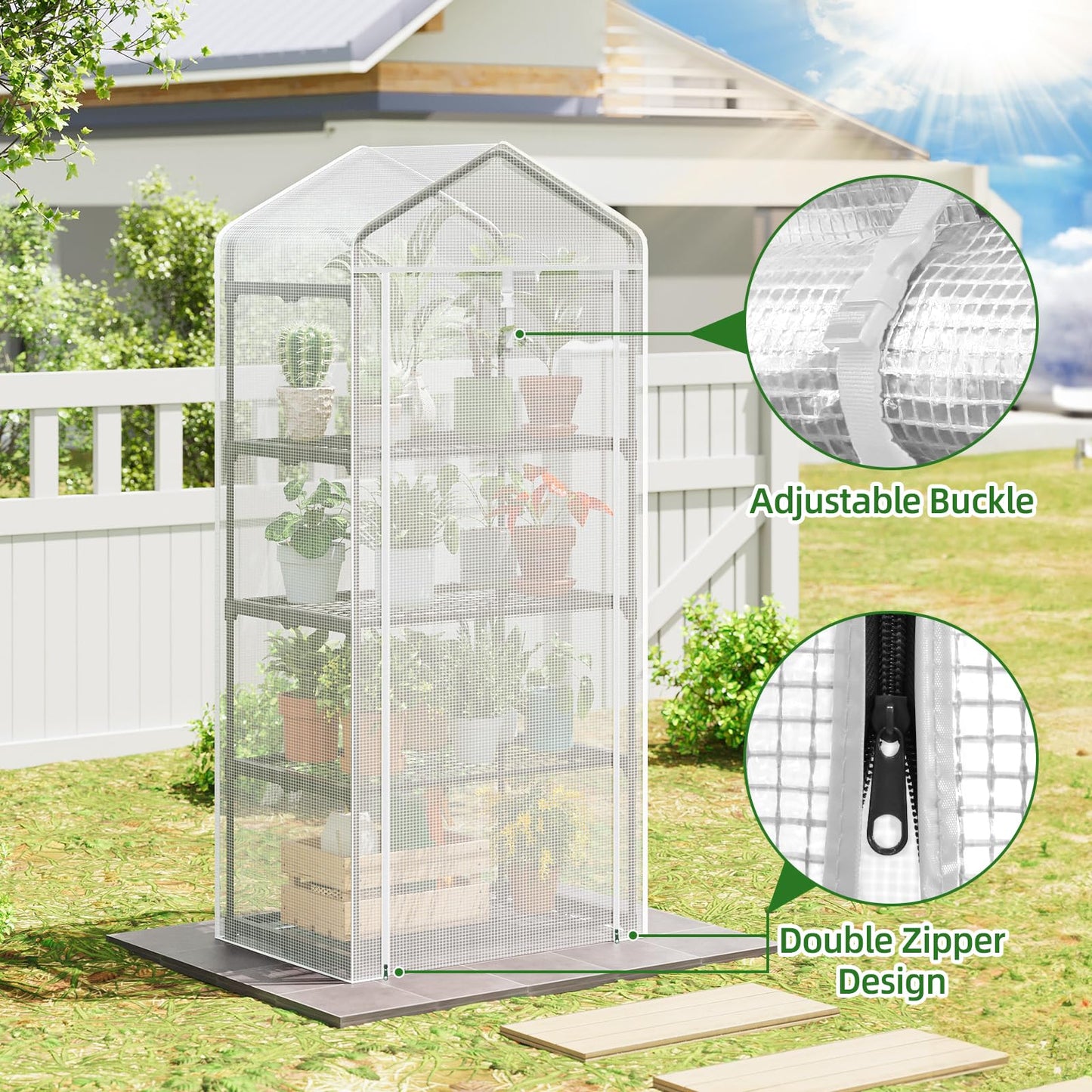 Superlele Mini Greenhouse, Plant Stand for Indoor Outdoor, 27x19x62-Inch Plant Greenhouse, 4 Tier Plant Shelf with Durable PE Mesh Cover, Portable Greenhouse for Seeding, Gardening Gifts