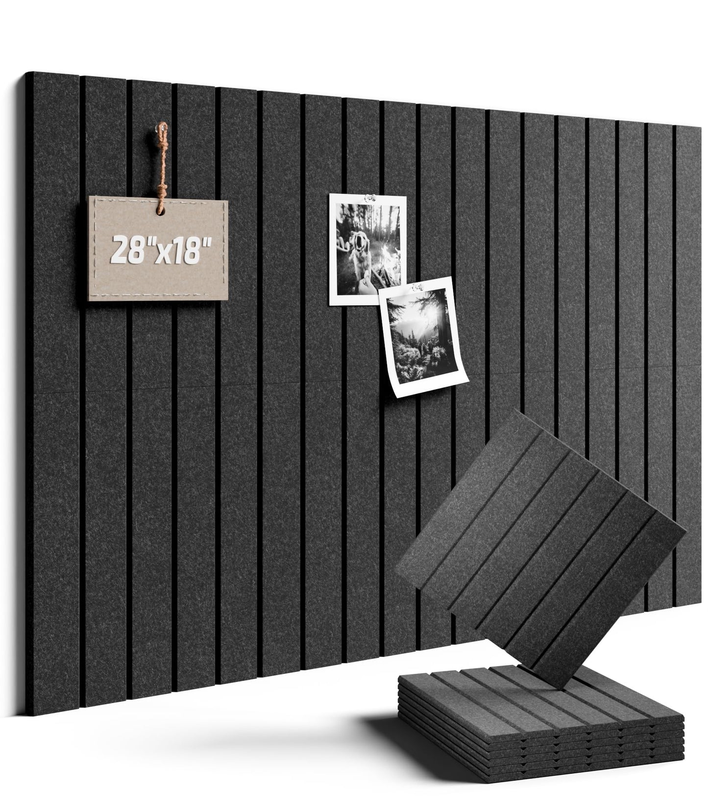 Felt Bulletin Board Tiles -28"x18" with 40 Adhesive Tabs, Cork Board Alternative for Office Decor, Push Pin Board Wall Organizer 6-Pack (Charcoal Gray)