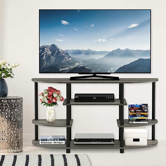 Furinno JAYA Simple Design Corner TV Stand, French Oak Grey/Black, 42.04 x