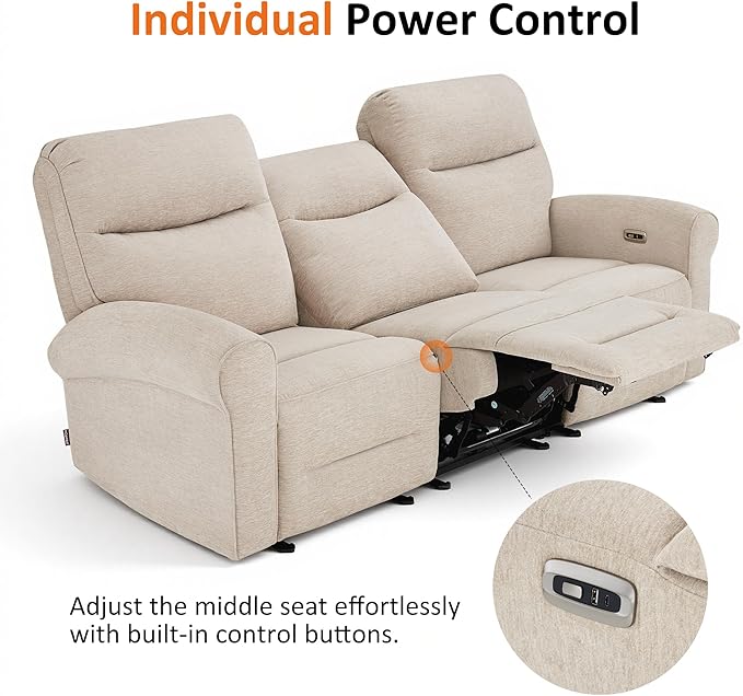 MCombo 87.8" Wall Hugger Power Reclining Sofa, 3-Seat Triple Recliner Couch