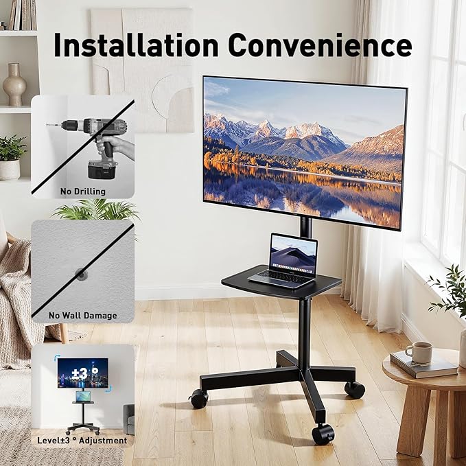 PERLESMITH Rolling TV Stand for 23-63 Inch Flat/Curved Screen TVs up to 88 lbs