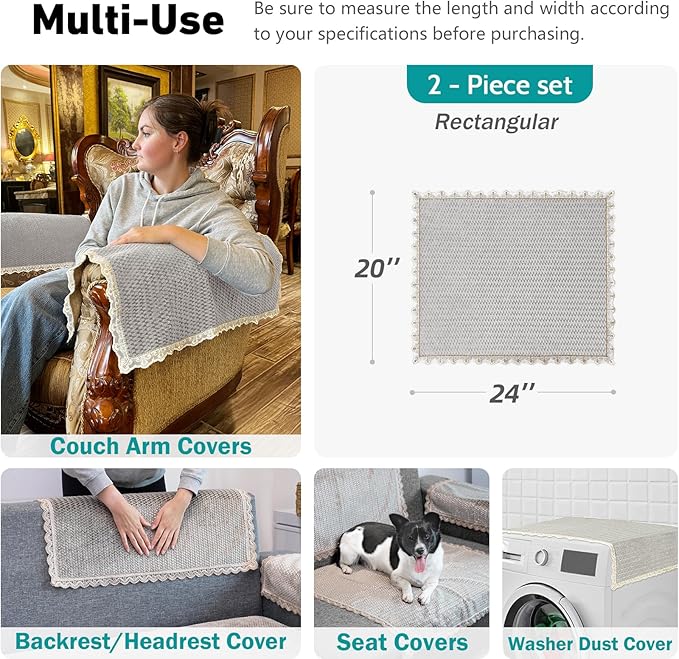 Couch Arm Covers, Couch Cover, Non-Slip Lace Armrest Covers, Headrest/Backrest