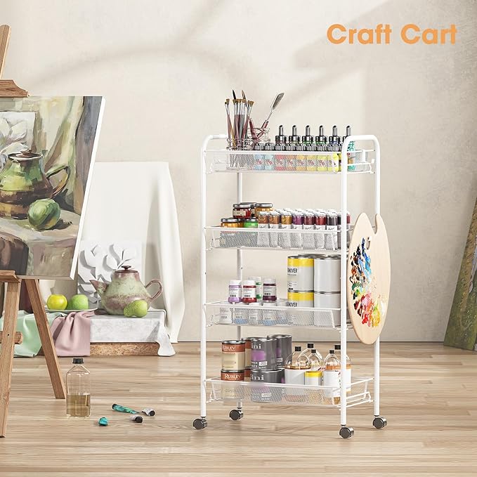 TOOLF 4-Tier Rolling Cart, Metal Utility Cart