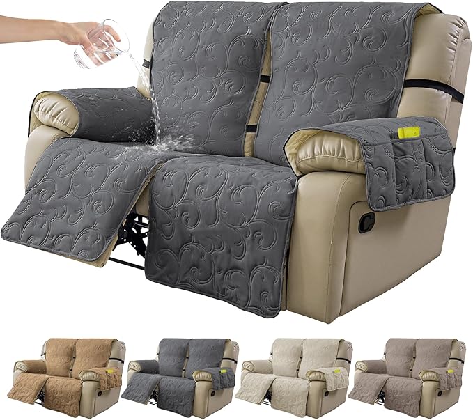 100% Waterproof Loveseat Recliner Cover, 4-Piece Split Reclining Couch Covers