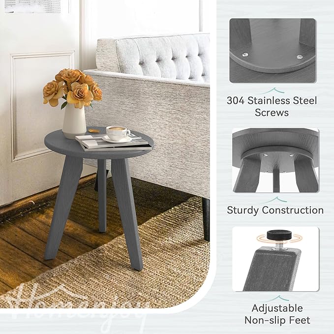 HDPS Outdoor Side Table, Small Round Side Table Weather-Resistant, Outdoor Side