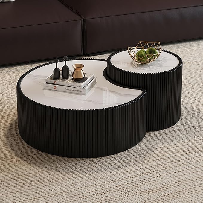 Modern Nesting Coffee Table Set of 2, Creative Moon Coffee and End Table Set