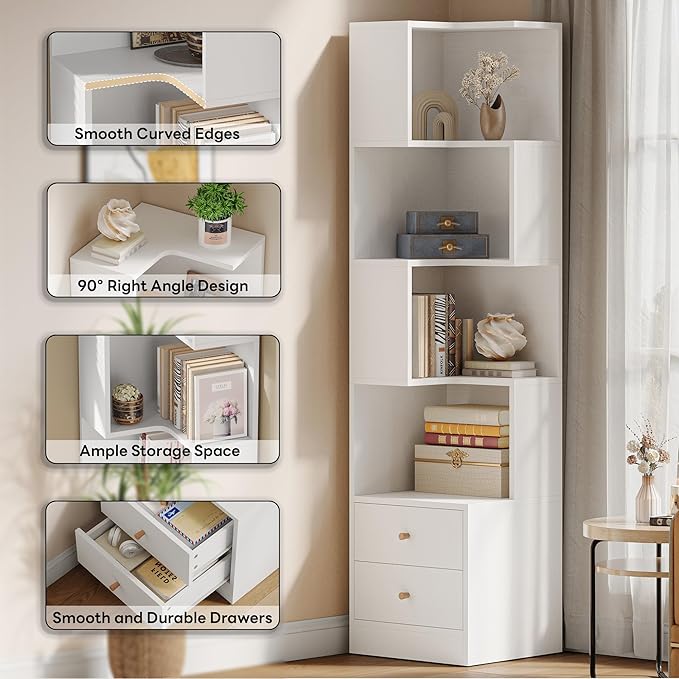 IRONCK Corner Bookshelf, 70.87" Tall Corner Bookcase