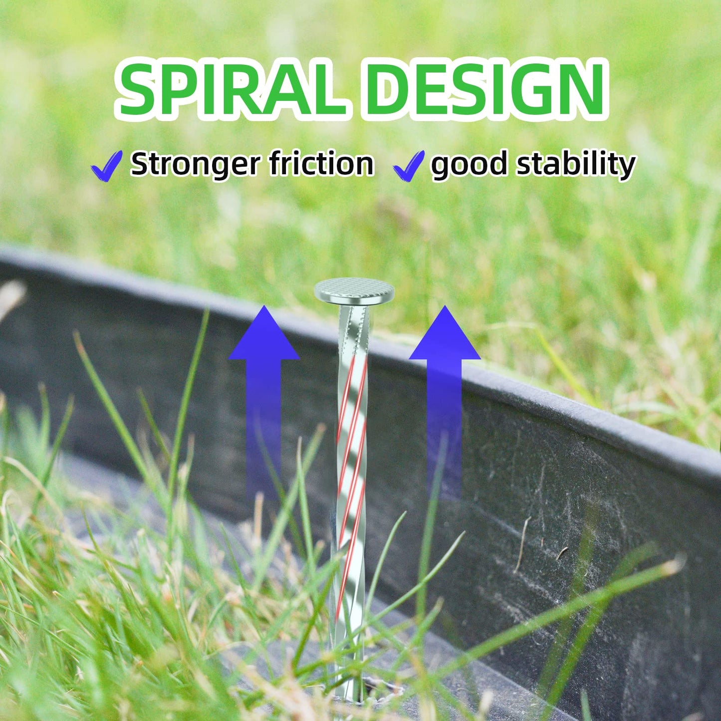 EISENSP 200 Pack Landscape Stakes with Gasket Caps - 6.3 Inch Heavy-Duty Galvanized Steel Garden Spikes are Used to Fixing Weed Barrier, Artificial Lawn, Patio Rug, Etc