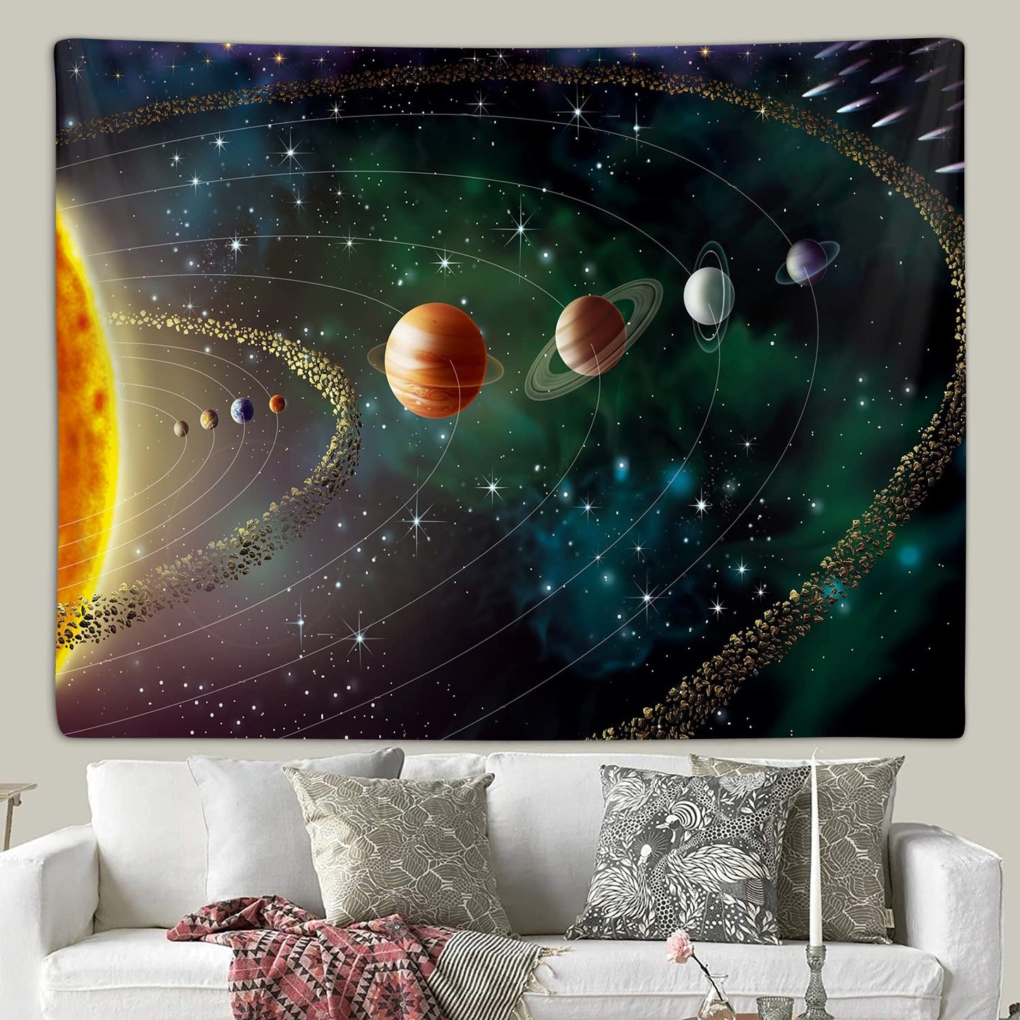 Outer Space Planet Tapestry, Universe Galaxy Solar System Earth Art Tapestries Wall Hanging for Kids Men Bedroom College Dorm Living Room Office Science Decor 60X40", Cool Hippie Blanket Poster