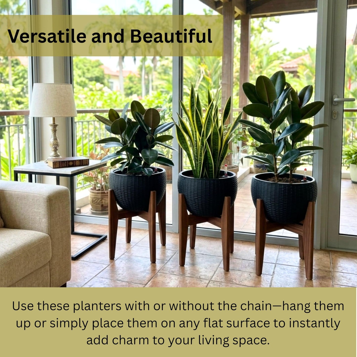 LaLaGreen Bundle- 3 Pack, 11 Black + 3 Pack, 11 Inch Brown Self Watering Hanging Plastic Basket Rattan Style Round Plant Flower Pots with Water Level Indicator Balcony Porch Modern Indoor Garden Decor