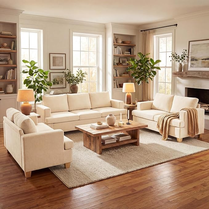 YOUDENOVA Sofa, 3 Piece Set Comfy Sofa, 2 Loveseat & 3 Seater Couch