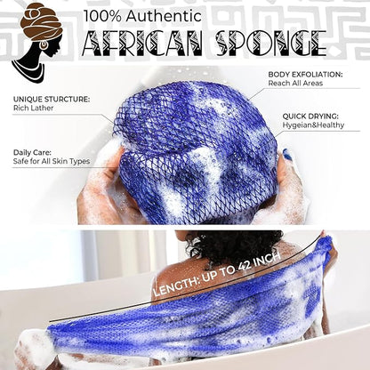 Loofah Sponge African Net Authentic - 2 Pieces Real African Exfoliating Sponge with Knots - African Net Wash Cloths for Body Scrubber Exfoliator Purple & Pink - Back Scrub for Shower Bath Accessories