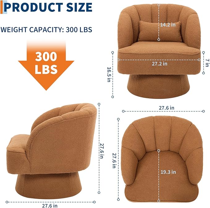 Garvee Ultra-Plush Swivel Accent Chair, 360° Barrel Lounge Chair