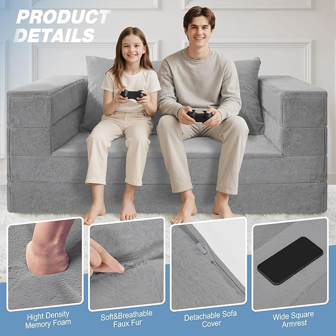 Futon Sofa Bed with Pillow, 3-in-1 Sleeper Sofa Bed with Removable Cover
