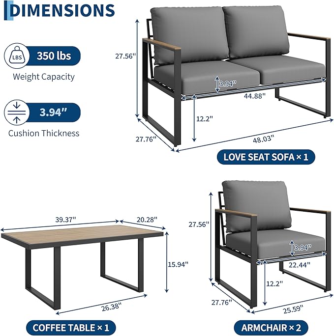 GarveeLife 4 Piece Outdoor Patio Furniture Set