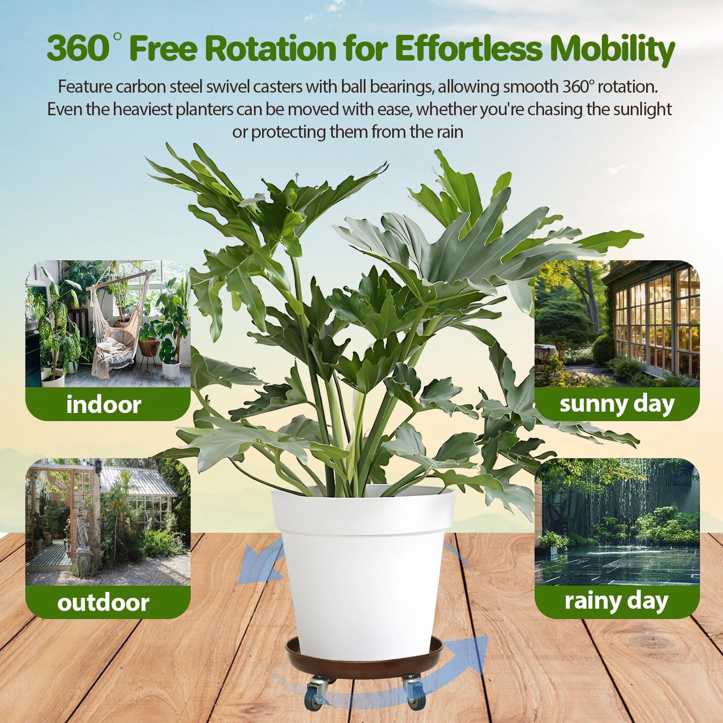 Plant Stand Rolling Plant Caddy With Wheels, 17 inch Plant Saucer With 360° Lockable Wheels, 440 LB Capacity Metal Rolling Plant Cart for Heavy Duty Planter, Rustproof Plant Dolly for Outdoor/Indoor