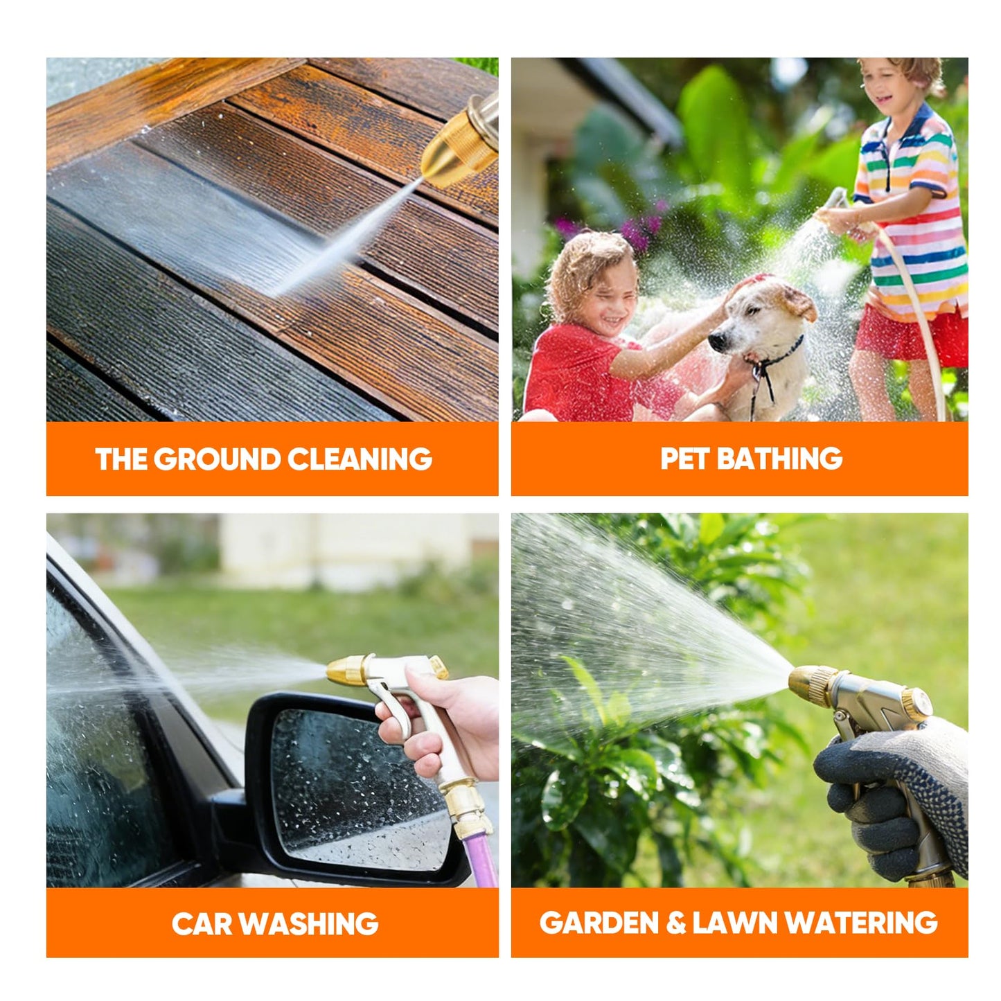 Garden Hose Nozzle, Heavy-Duty Outdoor Water Sprayer with 4 Spray Patterns Leak-Proof Brass Nozzle for Watering Plants, Car Washing, Pet Bathing