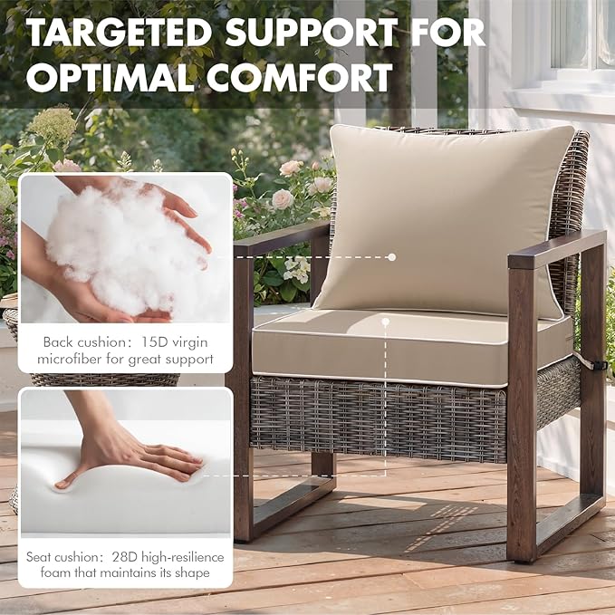 MIULEE Beige Outdoor Seat Cushion 22x24 Inch Waterproof & 3 Year Fade Resistant