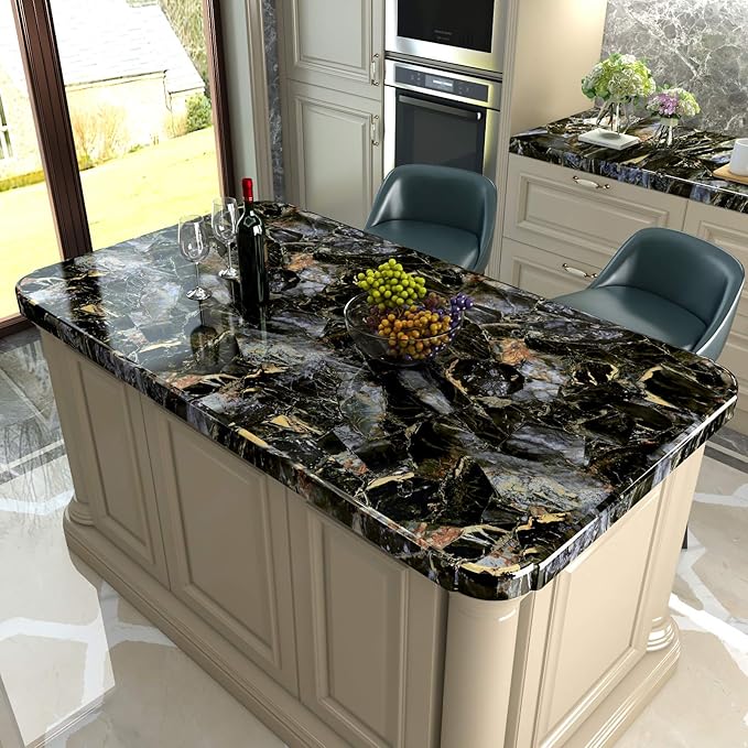 LACHEERY 15.8"x276" Dark Marble Countertop Contact Paper Waterproof Peel and