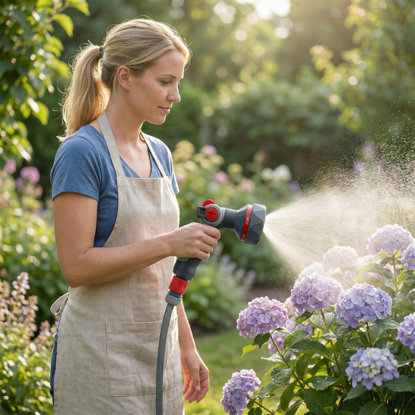 FXFOUCS Garden Hose Nozzle Sprayer-This High Heavy-Duty Spray Nozzle Offer 9 Watering Patterns for Watering Plants,Lawns &Gardens,Washing Cars,Household Cleaning and Showering Pets (Red-black)