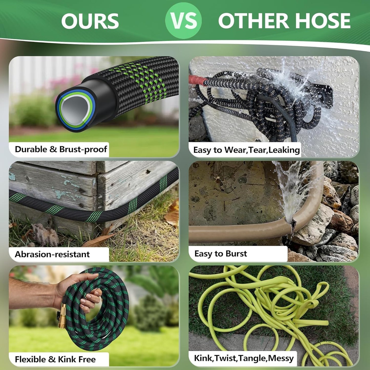 50 ft Garden Hose, Flexible Ultra Lightweight Durable Garden Hose, Kink-Free Water Hose with 10 Function Sprayer - Non-Shrinking Garden Hoses, Easy to Store,All-Weather, Car Washing Pipe Garden Hoses
